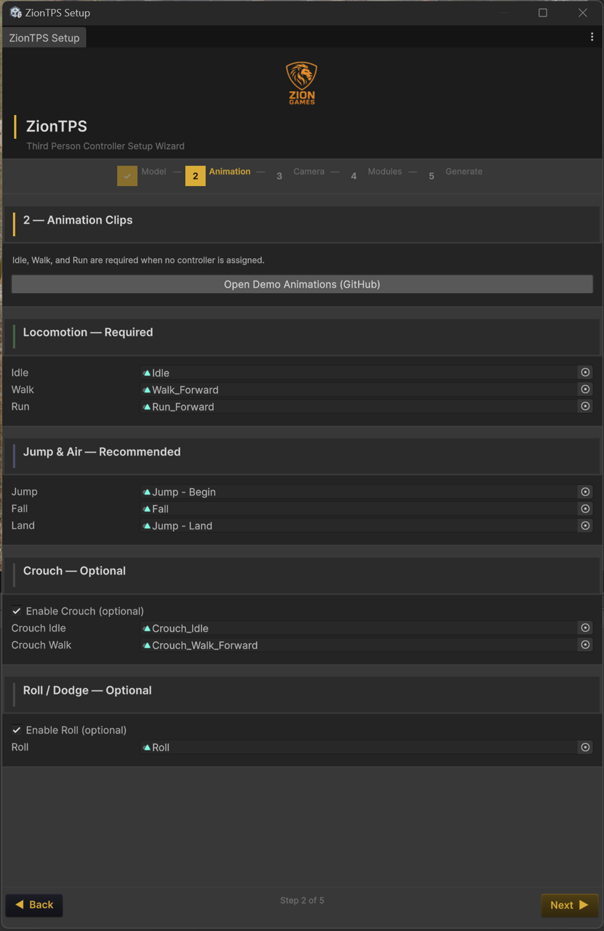 ZionTPS setup wizard 2 Animations